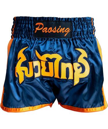 Paosing Muay Thai Logo Shorts - Blue/Orange (Medium-Large) | Official Muay Thai Apparel - Buy Online on GoSupps.com