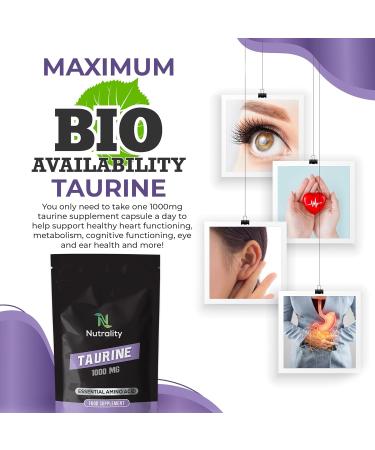 Nutrality Taurine Supplement 1000mg - 240 Capsules for Energy, Endurance & Holistic Health | Vegan-Friendly Amino Acid for Sports Performance & Sleep - Buy Online on GoSupps.com