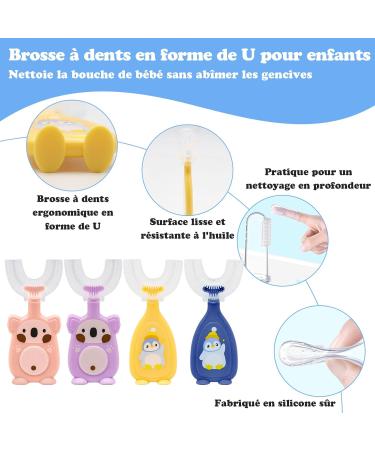 Vegcoo Kids Toothbrush Set - 4 Silicone U-Shape Baby Toothbrushes for 360 Cleaning (Ages 2-6) - Includes Finger Toothbrushes for Boys & Girls - Buy Online on GoSupps.com