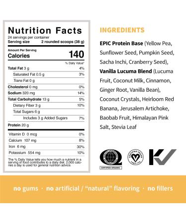 Sprout Living Epic Protein Organic Plant Protein + Superfoods - Vanilla Lucuma 2 lb (910g) - Vegan, Non-GMO - Buy Online on GoSupps.com