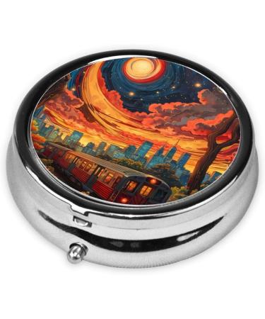 Red Clouds and Trains Portable Metal Pill Box | Mini 3-Compartment Travel Case for Small Pills - Buy Online on GoSupps.com
