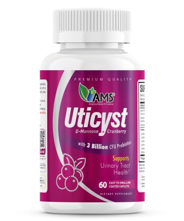 America Medic & Science UtiCyst 60ct Probiotic & Cranberry Formula for Urinary Tract & Bladder Health Supports Immune Balance Daily Wellness Supplement for Women- 60 caplets