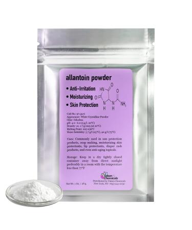 Allantoin Powder Cosmetic Grade 1 Oz / 28 Grams - Organic Allintoin for DIY Emulsion Cream Lotion Skin Care - Hydrates & Promotes Exfoliating Dry Skin Ideal for Skincare by Talsen Chemicals 1 Ounce (Pack of 1)