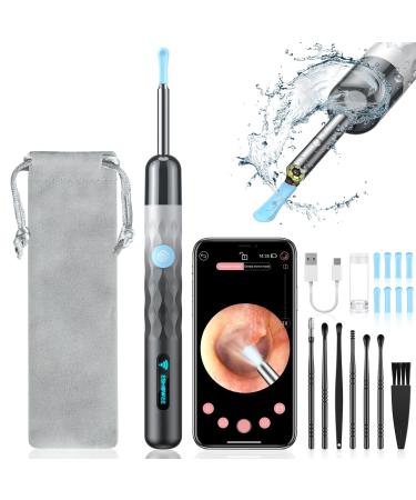 Ear Wax Removal (1440P) Ear Cleaner with Light and Camera Ear Otoscope with 6 LED Lights Earwax Remover Kit with Gray Bag Have 8 Pcs Ear Set Ear Wax Remowal Tool for iPhone iPad Android Phones Foggy Black