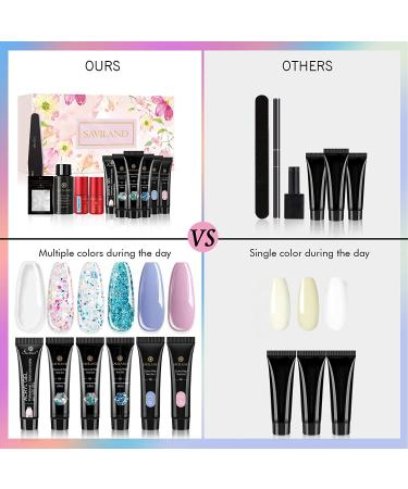 Saviland Poly Nail Gel Kit - All-in-One Glitter Nail Extensions & Builder Gel with Dryer | Perfect for Beginners & Nail Technicians - Buy Online on GoSupps.com