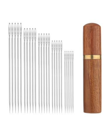 25pcs Large Eye Sewing Needles 6 Sizes Tapestry Needle Embroidery Needles Yarn Needles Quilting Needles with Wooden Needle Case Stainless Steel Wool Self Threading Needle for Hand Sewing DIY
