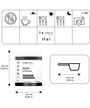 MSM 2000 mg Pack of 720 g for 1 year of treatment 100 Vegan Methylsulfonylmethane For healthy joints cartilage and bones Improves skin hair and nails Manufactured by HIVITAL - Buy Online on GoSupps.com