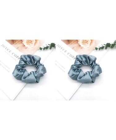 2 Pcs Premium Silk Scrunchies for Women - Blue Satin Ponytail Holder & Elastic Hair Ties - Buy Online on GoSupps.com