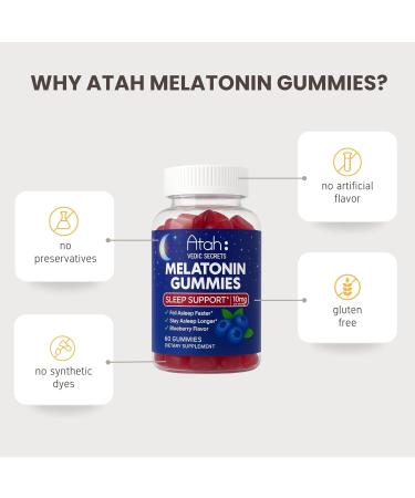 Atah Melatonin Gummies 10mg for Adults | Blueberry Flavor Sleep Support Gummies Melatonin Supplements Non-GMO Gluten Free Non-Habit Forming 60 Gummies - Buy Online on GoSupps.com