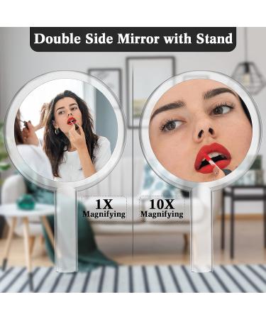 Queekay Double-Sided Handheld Mirror with Stand - 1X/10X Magnification, Clear Adjustable Round Makeup Mirror for Women - Ideal for Home and Travel - Buy Online on GoSupps.com