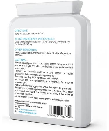 Olive Leaf Extract 6750mg 20% Oleuropein - 60 Capsules Whole Leaf Equivalent - Buy Online on GoSupps.com