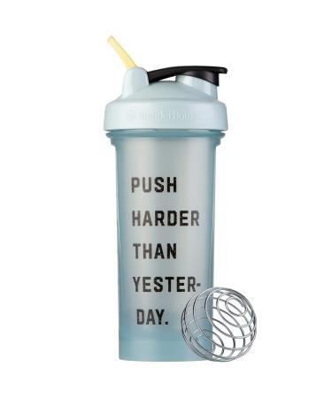 BlenderBottle Motivational Quote Classic V2 Shaker Bottle Perfect for Protein Shakes and Pre Workout, 28-Ounce, Push Harder Than Yesterday