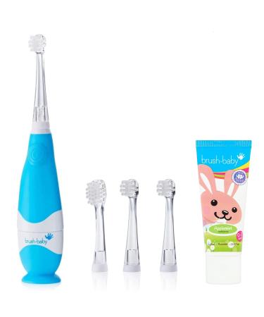 brush-baby Blue BabySonic Electric Toothbrush Bundle Set Includes Electric Toothbrush 4 Brush Heads & 1 AAA Battery 12 ml Toothpaste (Blue Set)