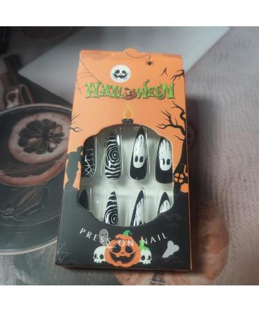 Ghost Face Press On Nails - 24Pcs Glossy White Spider Web Stiletto Halloween Nails | Full Cover Gel Glue-On Acrylics for Women & Girls - Buy Online on GoSupps.com