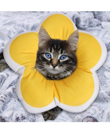 Soft Flower Cat Recovery Collar - Adjustable Anti-Bite Cone for Cat & Kitten - Breathable Waterproof E-Collar - Yellow - Buy Online on GoSupps.com