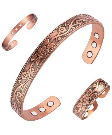 Vicmag Copper Bracelet for Women Men Magnetic Bracelet 6X Ultra Strength Magnets 99.99% Solid Pure Copper Adjustable Size with Gift Box (Copper Flower)