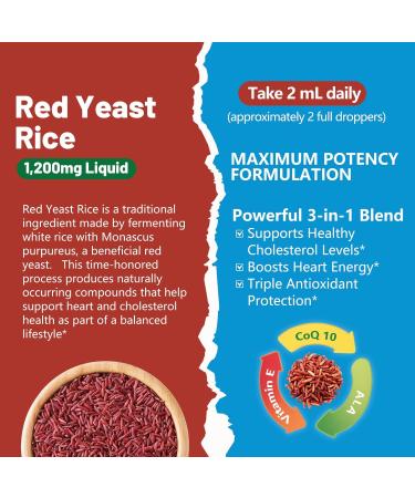 llEltruiom Liposomal Red Yeast Rice with Coq10 Drops - 1200mg Organic Red Rice Yeast Extract for Cholesterol Supplement - Citrinin Free Coenzyme Q10 for Antioxidant - 2 Fl Oz Sugar Free - Buy Online on GoSupps.com