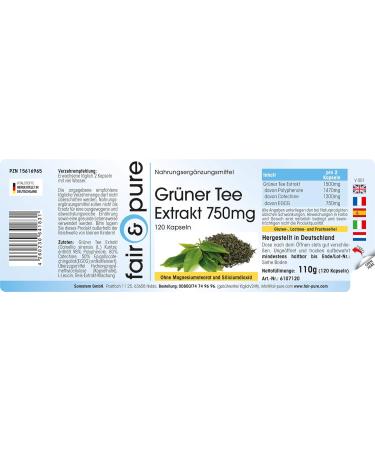 Fair & Pure Green Tea Extract 750mg - Decaffeinated Vegan 120 Capsules - Premium International Shipping - Buy Online on GoSupps.com