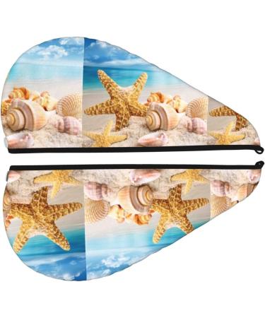 Quick-Dry Hair Towel Wrap with Button | Soft Towel Turban for Easy Hair Drying - Beach Starfish Shell Design - Buy Online on GoSupps.com