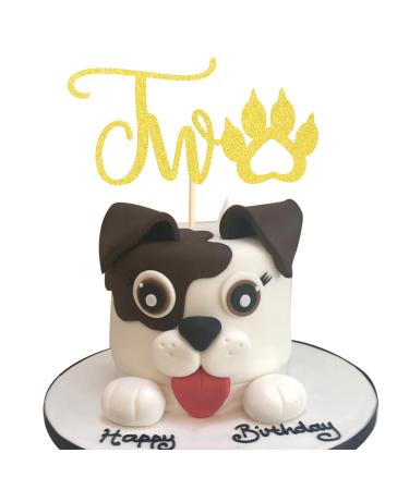 Arthsdite Paw 2nd Birthday Cake Topper Two Birthday Cake topper Decoration for baby Dog Paw Cake Topper Photo Booth Props Smach Cake Decoration - Golden Glitter Paw Two