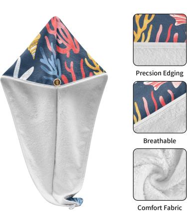 Beautiful Seashells & Corals Hair Towel 2 Pack - Super Absorbent Quick Dry Turbans for Women & Girls - Buy Online on GoSupps.com