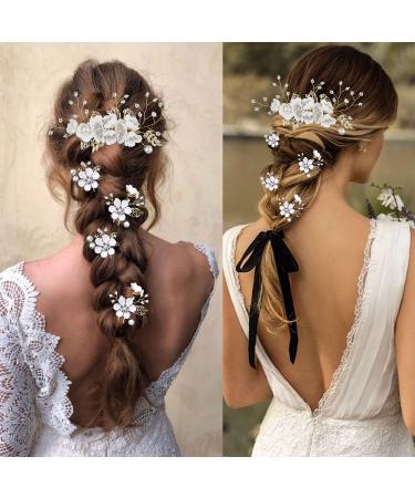 Bridal Flower Wedding Hair Pins - Crystal Pearl Clips Headpiece for Brides - Gold Hair Accessories with Rhinestone - Pure White Flower - 5 Count - Buy Online on GoSupps.com