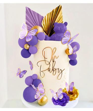 JEVENIS Purple Cake Decorations - Rose Butterfly Palm Leaves & Disco Balls for Wedding Cakes | Stunning Tortendeko Collection - Buy Online on GoSupps.com