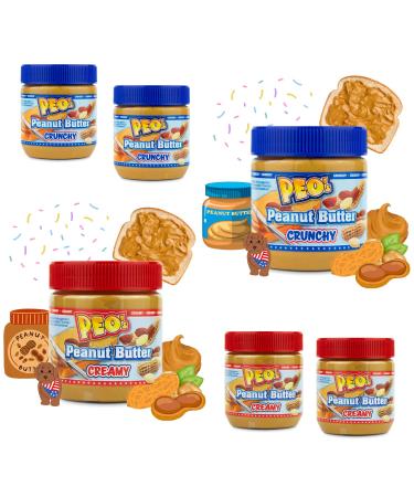 PEO's 6 x 340g Crunchy & Creamy Peanut Butter 3 Pack - Natural Peanut Butter - Fine, Extra Smooth Grilled & 90% Peanut Butter with Full Creamy Flavour