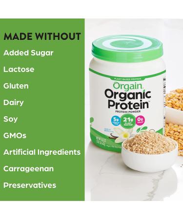 Orgain Organic Vegan Protein Powder - Vanilla Bean, 21g Plant-Based Protein, Gluten Free, Low Carb, Non-Dairy, 1.02 lb - Buy Online on GoSupps.com