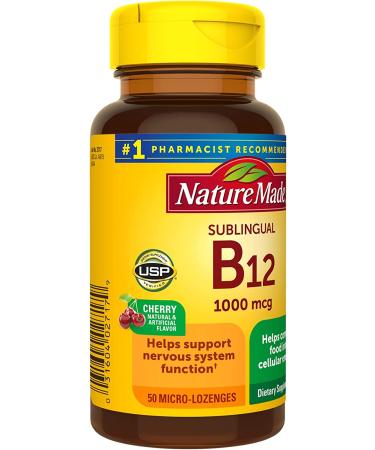 Nature Made B-12 Sublingual Cherry 1000 mcg - 50 Micro Lozenges | Energy & Immune Support - Buy Online on GoSupps.com