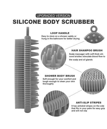 Rampula Silicone Body Brush - Double-Sided Bathing & Shower Brush for Deep Cleaning Gentle Peeling & Massage - Hygienic Alternative to Luffa/Sponge for All Skin Types - Gray - Buy Online on GoSupps.com