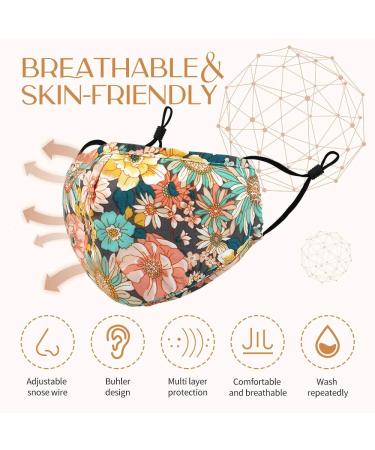 Homity Reusable Face Mask with Nose Wire, Filter Pocket & 5 Filters - Daisy Print - Adjustable Lanyards - Breathable Dust Cloth Fabric - Buy Online on GoSupps.com
