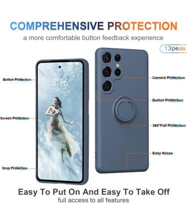 13peas Silicone Case for Samsung Galaxy S22 Ultra 5G (2022) Ring Case Upgrade 360 Degree Holder Stand Mobile Phone Case with Strap Chain Magnetic Car Holders Cover with Inner Microfibre (Blue) - Buy Online on GoSupps.com