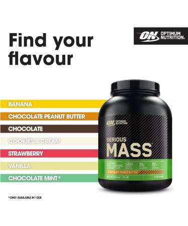 Optimum Nutrition Serious Mass Protein Powder High Calorie Weight Gainer 2.73 kg - Chocolate Peanut Butter, 25 Vitamins & Minerals, Creatine, Glutamine | 8 Servings - Buy Online on GoSupps.com