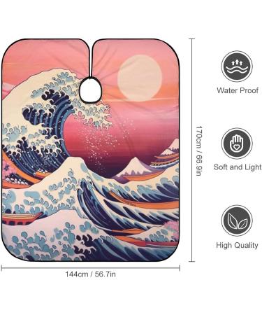 Japanese Ocean Wave Barber Cape - Water Stain Resistant Hair Cutting Apron | Professional Hairdressing Cape - Anti-Static & Durable | 56.7"x66.9 - Buy Online on GoSupps.com