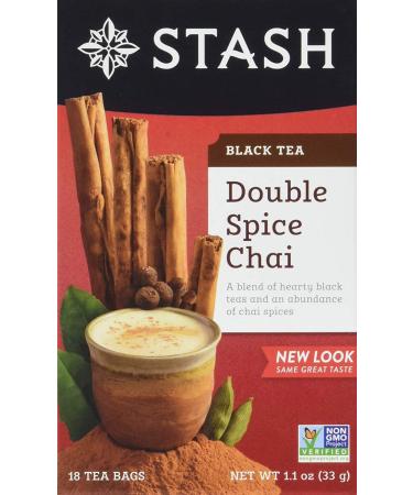 Stash Tea Double Spice Chai Black Tea, 18 Count Tea Bags in Foil (Pack of 2)