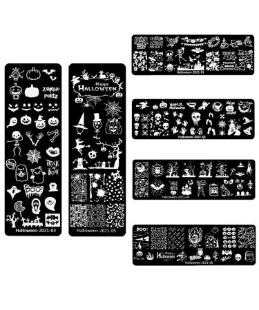 Beauty nail embossed plates kit decoration picture art transmit stencil manicure tool party birthday festivals vacation for girls women wife friend halloween 6 pieces pack (dilo)
