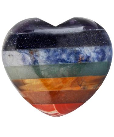 Nupuyai Chakra Heart Palm Worry Stone for Chakra Reiki Healing Crystal Love Stone for Home Decoration 45mm 09-multicolour/7 Chakra/45x40mm