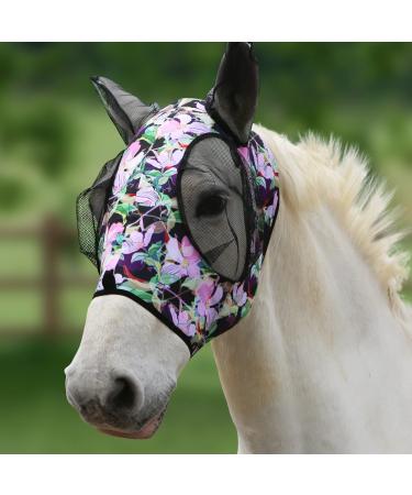 Harrison Howard fly mask stretchy breathable UV protection with an eye opening made of network for full view and ventilated earmaker flowering mood size M medium mereom vibe