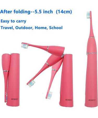 Folding Sonic Electric Toothbrush - Portable Rechargeable Travel Toothbrush with UVLED Sterilization & 4 Brush Heads - Pink - Buy Online on GoSupps.com