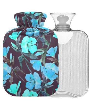 Naanle hot hot water bottle with cover watercolor blue flower transparent hot water bottle hot water bottle to relieve back pain hand-wing heating neck and cold and cold therapy 1 l