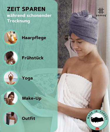 Pamuq 100% Cotton Hair Turban Set - Quick-Drying Gray Hair Towels with Buttons - 2 Pieces for Effortless Drying & Styling - Buy Online on GoSupps.com