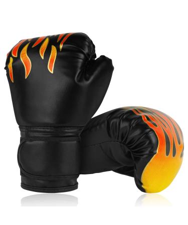 Flintronic boxing gloves children children boxing gloves boxing gloves for children junior boxing gloves kickboxing gloves for Muay Thai MMA martial arts kickboxing sparring (3-10 years) Black Flame Kinder-6oz