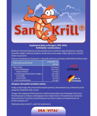 Buy SanKrill 500mg - Premium Antarctic Krill Oil Capsules with Omega 3 & Astaxanthin | 60 Count - Buy Online on GoSupps.com