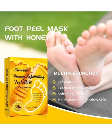 Exfoliating Foot Peel Mask with Honey, Tea Tree, Aloe Vera - 4 Pairs | For Cracked Heels Repair & Dead Skin Removal | Men & Women | Pack of 4 - Buy Online on GoSupps.com