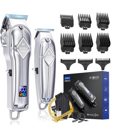 Limural Professional Hair Clippers and Trimmer Kit for Men - Cordless Barber Clipper + Beard T Outliner, Wireless Haircut Grooming Kit for Fading, Blending & Carving Silver