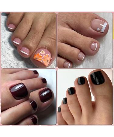 LoveOurHome 288pc Press On Toenails Kit - Short Square Acrylic False Toenails for Women | French Tips Adhesive Tabs & Pedicure Solutions - Buy Online on GoSupps.com