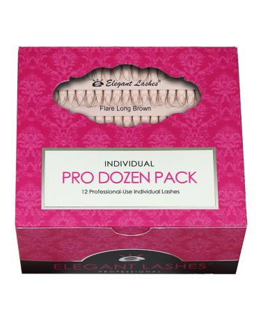 Elegant Lashes Individual Flare Long Brown Eyelashes (Pro Dozen Pack - 12 Trays)