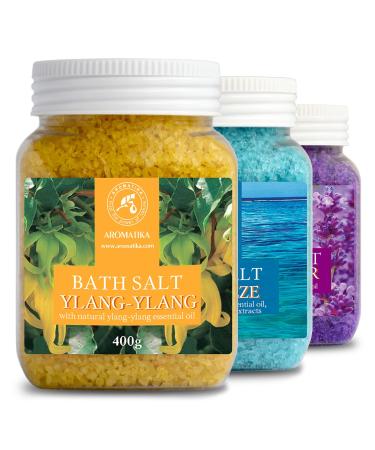 Bath Salts Set 42 Oz - Lavender - Sea Breeze - Ylang-Ylang - 100% Natural Essential Oil - Best for Good Sleep - Stress Relief - Bathing - Body Care - Beauty - Relaxation - Spa