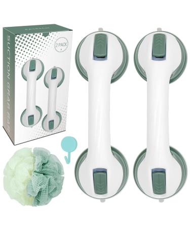 2 Pack Shower Handle - 12 inch Grab Bars for Bathroom with Strong Suction Cup,Bathroom Balance Bar Safety Hand Rail,Shower Grab Bars for Injury,Senior,Elderly Dark Green/White